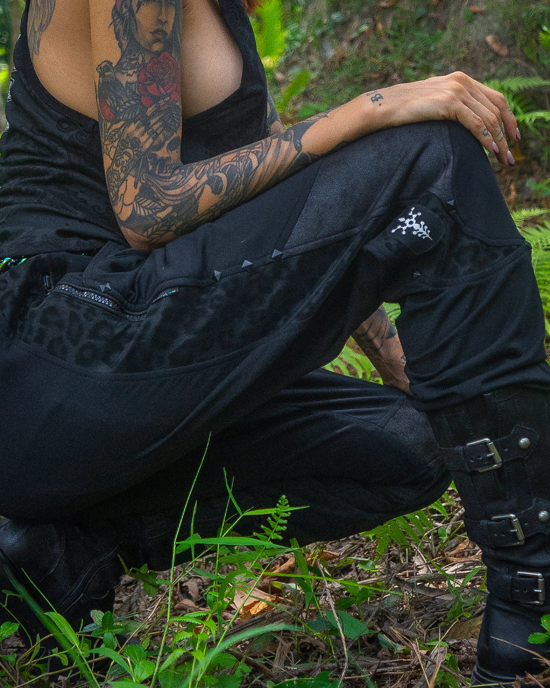 Pants Men Tracksuit / Cotton Fleece Fake Leather Patches - BLAK LEOPARD Yacxilan